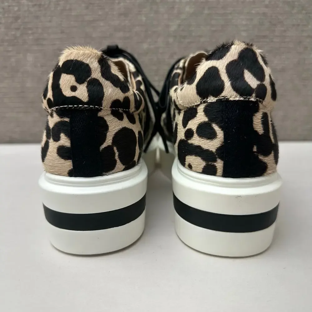Linea Paolo Black Tan Animal Print Calf Hair Low Top Fashion Sneakers Womens 6.5